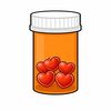 pill bottle with five hearts in it