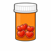 Pill bottle with five hearts
